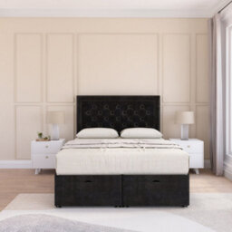 Sloomy Montana End Lift Ottoman Bed 4Ft6 With Sprung Memory Mattress - Black Plush & Headboard- Double - thumbnail 3