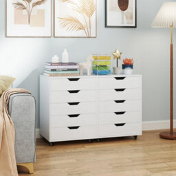 5 Drawer Rolling Wooden Storage Cabinet Dresser - thumbnail 4