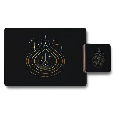 Benjamin Tate Design Signature Gold Foil Placemat And Coaster Set With Wood Base Designer Artwork Limited Edition - image 1
