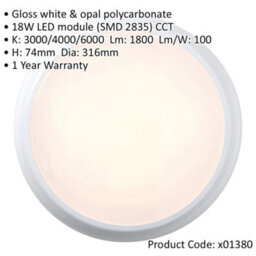 Commercial Ip65 Emergency Bulkhead Light - 18W Cct Led - Corridor Microwave Lamp - thumbnail 2