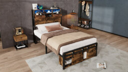 Btm Metal Bed 3Ft Single With Led Lights, Usb & Type-C Charging, Storage Frame, Black And Wood Finish - thumbnail 7