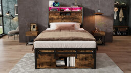 Btm Metal Bed 3Ft Single With Led Lights, Usb & Type-C Charging, Storage Frame, Black And Wood Finish - thumbnail 8