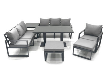 Fimous Outdoor Garden Furniture Set Aluminium Lounge Sofa Adjustable Rising Lifting Dining Table Sets With 2 Footstools Side Table - image 1