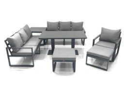 Fimous Outdoor Garden Furniture Set Aluminium Lounge Sofa Adjustable Rising Lifting Dining Table Sets With 2 Footstools Side Table - thumbnail 1