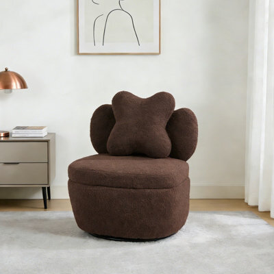 London Boutique Teddy Fleece Swivel Accent Chair, Rotating Tub Armchair, Hidden Storage, Metal Base, Living Room Chair, Coffee - image 1