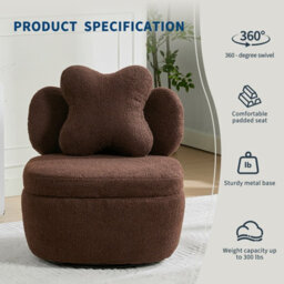 London Boutique Teddy Fleece Swivel Accent Chair, Rotating Tub Armchair, Hidden Storage, Metal Base, Living Room Chair, Coffee - thumbnail 5