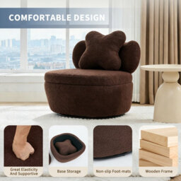 London Boutique Teddy Fleece Swivel Accent Chair, Rotating Tub Armchair, Hidden Storage, Metal Base, Living Room Chair, Coffee - thumbnail 6