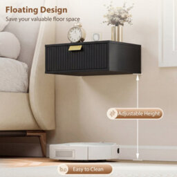 Set Of 2 Black Floating Nightstands Wave Drawer Bedside Tables - thumbnail 4