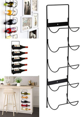 5 Bottle Wine Rack Metal Wall Mounted Kitchen & Bar Storage Shelf Space Saving Vertical Holder For Wine Bottles Includes Screws - image 1