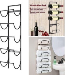 5 Bottle Wine Rack Metal Wall Mounted Kitchen & Bar Storage Shelf Space Saving Vertical Holder For Wine Bottles Includes Screws - thumbnail 5