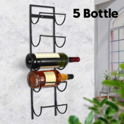 5 Bottle Wine Rack Metal Wall Mounted Kitchen & Bar Storage Shelf Space Saving Vertical Holder For Wine Bottles Includes Screws - thumbnail 3