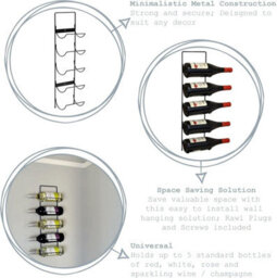 5 Bottle Wine Rack Metal Wall Mounted Kitchen & Bar Storage Shelf Space Saving Vertical Holder For Wine Bottles Includes Screws - thumbnail 7