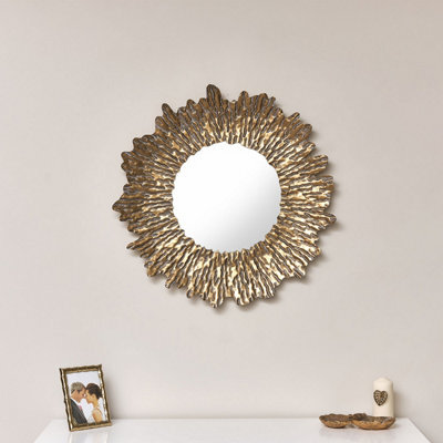 Melody Maison Large Antique Gold Round Sunburst Mirror - 74Cm X 74Cm - image 1