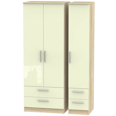 Trent Tall Triple 4 Drawer Wardrobe In Cream & Bardolino Oak (Ready Assembled)