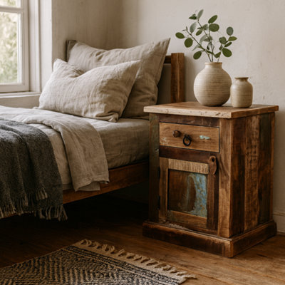 Wyld Haus Seattle Reclaimed Wood Bedside Table 1 Drawer 1 Door Rustic Coastal - image 1