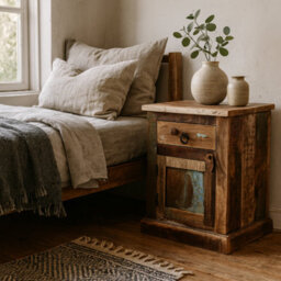 Wyld Haus Seattle Reclaimed Wood Bedside Table 1 Drawer 1 Door Rustic Coastal - thumbnail 1