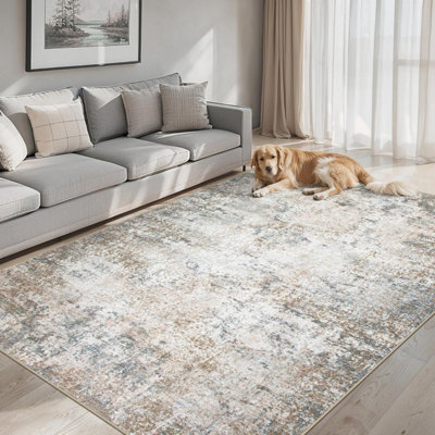5X7 Area Rug Living Room Rug Washable Modern Abstract Soft Thin Rug Indoor Floor No Slip Stain Resistant Carpet, Brown Grey - image 1