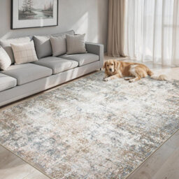 5X7 Area Rug Living Room Rug Washable Modern Abstract Soft Thin Rug Indoor Floor No Slip Stain Resistant Carpet, Brown Grey - thumbnail 1