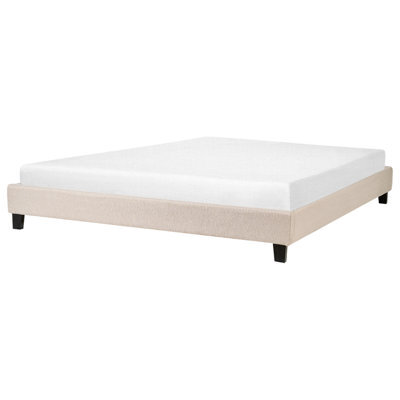 Beliani Bed Without Headboard Fabric Roanne 180 X 200 Cm (Eu Super King) Beige - image 1