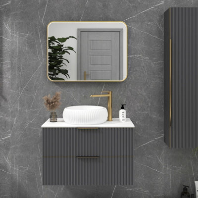 Royal Bathrooms Luxor 600 X 800mm Bathroom Mirror Led Within Frame Brass Wall Mounted Horizontal/vertical Frontlit Light Anti-Fog - image 1