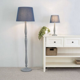 Valuelights Victoria Traditional Grey Wood Candlestick Floor Lamp With Navy Blue Tapered Shade - thumbnail 4