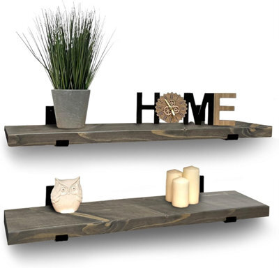 Mkgt Handcrafted Rustic Wooden Floating Shelves, Solid Wood, Made In Uk Wall Mounted Shelf (Driftwood Set Of 2, 70Cm) - image 1