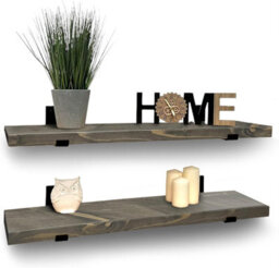 Mkgt Handcrafted Rustic Wooden Floating Shelves, Solid Wood, Made In Uk Wall Mounted Shelf (Driftwood Set Of 2, 70Cm) - thumbnail 1