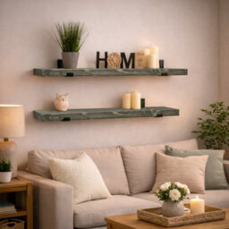 Mkgt Handcrafted Rustic Wooden Floating Shelves, Solid Wood, Made In Uk Wall Mounted Shelf (Driftwood Set Of 2, 70Cm) - thumbnail 5