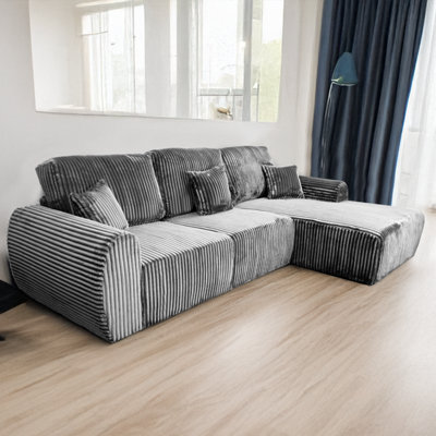 Furnishings For Less UK Vinci Chunky Thick Cord Soft Grey 4 Seater Corner Sofa Right Hand Facing - image 1