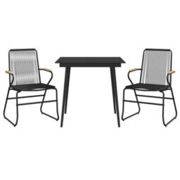 Berkfield 3 Piece Garden Dining Set Black Pvc Rattan - thumbnail 3