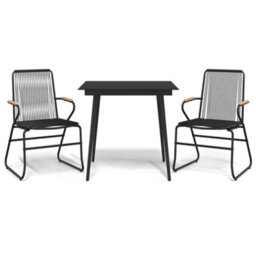 Berkfield 3 Piece Garden Dining Set Black Pvc Rattan - thumbnail 2