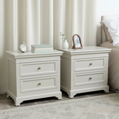 Melody Maison Pair Of Large Taupe-Grey Two Drawer Bedside Tables - Daventry Taupe-Grey Range - image 1