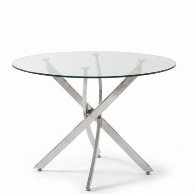 Oira Homes Modern Round Glass Dining Table Modern Kitchen Table With Chrome Effect Metal Legs - image 1