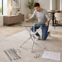 Oira Homes Modern Round Glass Dining Table Modern Kitchen Table With Chrome Effect Metal Legs - thumbnail 3