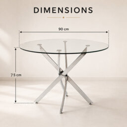 Oira Homes Modern Round Glass Dining Table Modern Kitchen Table With Chrome Effect Metal Legs - thumbnail 2