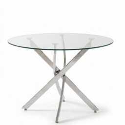 Oira Homes Modern Round Glass Dining Table Modern Kitchen Table With Chrome Effect Metal Legs - thumbnail 1