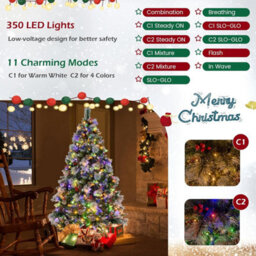 Costway 6Ft Pre-Lit Artificial Christmas Tree Hinged Xmas Tree W/ 350 Led Lights - thumbnail 7