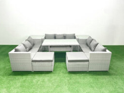 Fimous Rattan Garden Outdoor Furniture Set 11 Seater Garden Sofa Rectangulr Dining Table Set 2 Big Stools 2 Side Tables - thumbnail 1