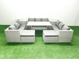 Fimous Rattan Garden Outdoor Furniture Set 11 Seater Garden Sofa Rectangulr Dining Table Set 2 Big Stools 2 Side Tables - thumbnail 2