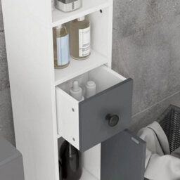 Tall Bathroom Cabinet Narrow Storage Unit Shelving Drawer Cupboard - thumbnail 5