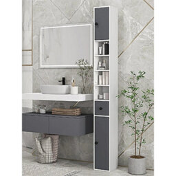 Tall Bathroom Cabinet Narrow Storage Unit Shelving Drawer Cupboard - thumbnail 3