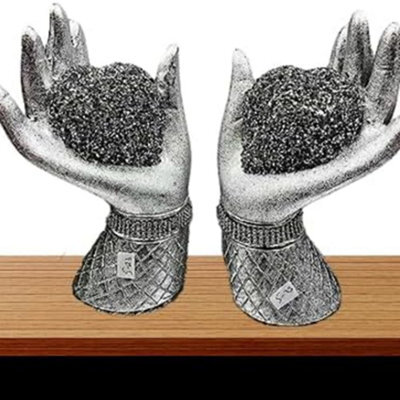 Biznest Silver Pair Of Heart In Hands Sparkle Bling Ornament Crushed Diamond Lovely Display Statue Decor Handicraft Ornament