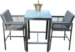 Garden Market Place Monaco 2 Seater Tall Table & Stool Bistro Set, Grey Powder Coated Aluminium With 2 Cushioned Rope-Side Chairs