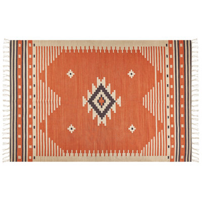Beliani Rug Gavar Orange 200 X 300 Cm Cotton Kilim - image 1