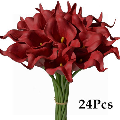 Amorly 24Pcs Red Artificial Flowers Pu Realistic Bouquet For Elegant Home Decor Centerpiece Wedding Bridal Bouquet Table Decoration - image 1