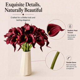 Amorly 24Pcs Red Artificial Flowers Pu Realistic Bouquet For Elegant Home Decor Centerpiece Wedding Bridal Bouquet Table Decoration - thumbnail 4