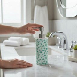 Purely Home Striped Seashells Stainless Steel Soap Dispenser - Turquoise Pump Action Refillable Bathroom & Kitchen Décor - thumbnail 2