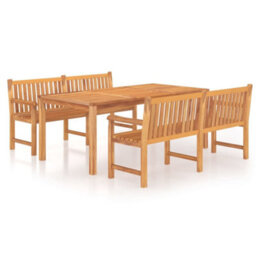 Berkfield 3 Piece Garden Dining Set Solid Wood Teak - thumbnail 2