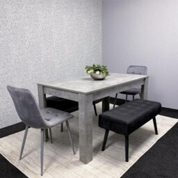 Kosy Koala Grey Wooden Dining Table Set With 2 Grey Velvet Chairs And 2 Black Benches Dining Room Furniture