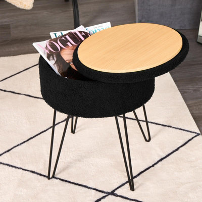OHS Foot Stool Storage Seat Chair Dressing Table Vanity Pouffe Home Fleece, Black - image 1